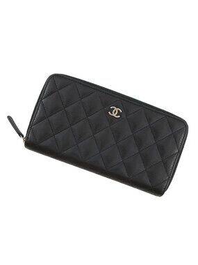 Chanel Wallet Classic Long Zip CC Logo Quilted Caviar Leather Black